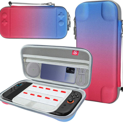 Portable Hard Shell Travel Case for Nintendo Switch/Switch Lite/OLED - Game Card Slots & Accessory Pocket(Gradient red and blue)