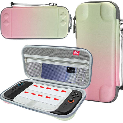 Portable Hard Shell Travel Case for Nintendo Switch/Switch Lite/OLED - Game Card Slots & Accessory Pocket(Gradient pink and green)