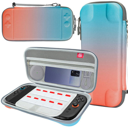 Portable Hard Shell Travel Case for Nintendo Switch/Switch Lite/OLED - Game Card Slots & Accessory Pocket(Gradient orange and blue)