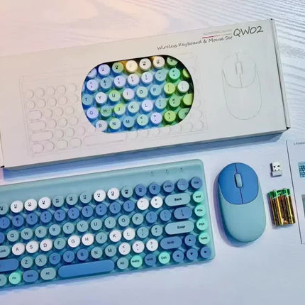 Wireless Keyboard & Mouse Combo - Retro Round Keycaps, 2.4GHz Ergonomic Design(blue)