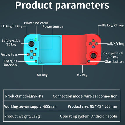 Portable Telescopic Mobile Game Controller - Bluetooth 5.0, iOS/Android/PC Compatible, 400mAh Battery(blue)