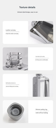 Slim Tritan Flat Water Bottle - 380ml BPA-Free, Leakproof with Leather-Textured Sleeve & Strap(white)