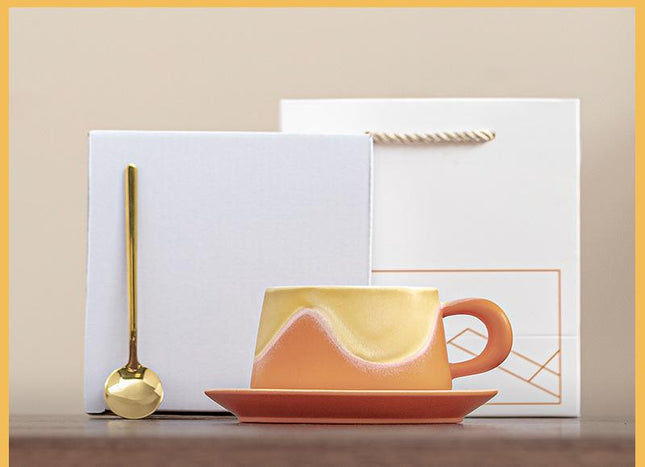 Artistic Ceramic Coffee Cup & Saucer Set with Spoon