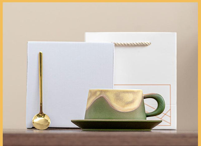 Artistic Ceramic Coffee Cup & Saucer Set with Spoon