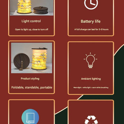 Foldable Telescopic Lantern Lamp - 3 Light Modes, USB Rechargeable, Wood/Paper Finish(Starry Night by Van Gogh)