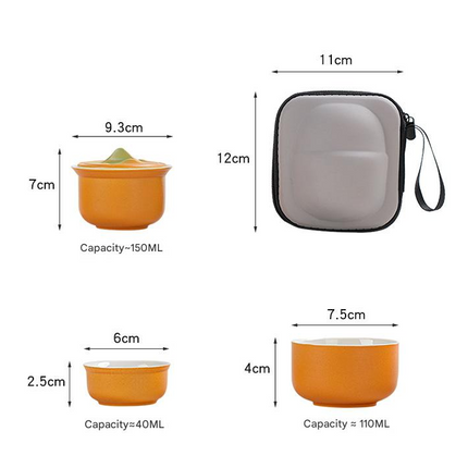 Portable Ceramic Tea Set for Travel - Quick Gaiwan with 3 Cups & Carrying Case(Light green)