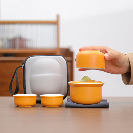 Portable Ceramic Tea Set for Travel - Quick Gaiwan with 3 Cups & Carrying Case(White)