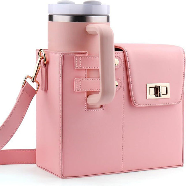 Chic PU Leather Crossbody Bag with Tumbler Holder