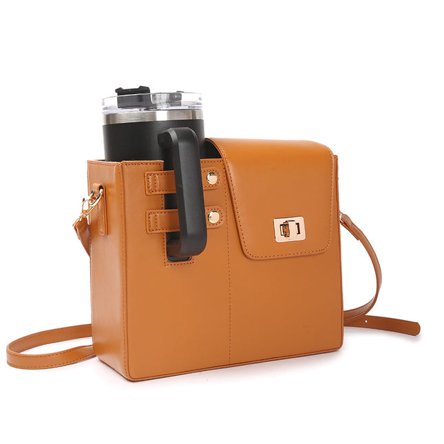 Chic PU Leather Crossbody Bag with Tumbler Holder