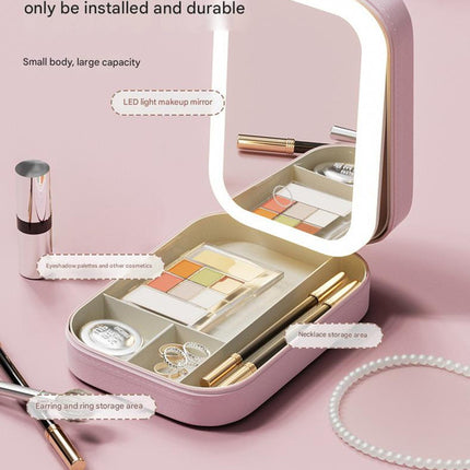 Portable Jewelry & Makeup Organizer Box with LED Touch Mirror - Rechargeable, Adjustable Lighting(white)