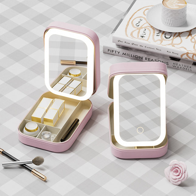 Portable Jewelry & Makeup Organizer Box with LED Touch Mirror – product detail