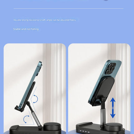 Foldable Desktop Phone Stand with Bluetooth 5.3 Speaker - Adjustable Angle & Height, TF/Line-In(black)