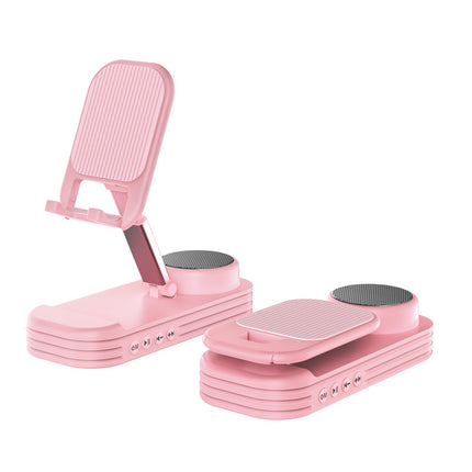 Foldable Desktop Phone Stand with Bluetooth 5.3 Speaker - Adjustable Angle & Height, TF/Line-In(pink)