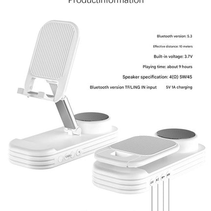 Foldable Desktop Phone Stand with Bluetooth 5.3 Speaker - Adjustable Angle & Height, TF/Line-In(yellow)