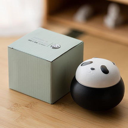 Artisanal Animal-Shaped Ceramic Tea Storage Jar with Gift Box - 140ml Capacity, Textured Finish(black)