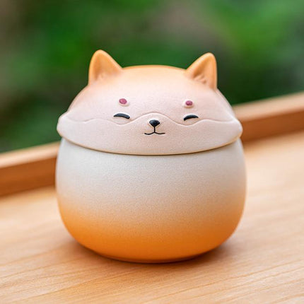 Artisan Ceramic Sealed Storage Jar with Animal Design - Airtight Tea Preservation & Decorative Accent(Gradient Orange)