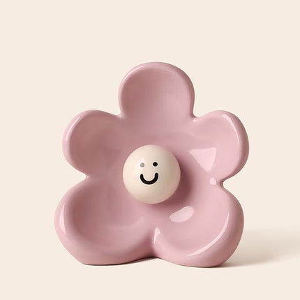 Artistic Floral Smiling Face Vase - Modern Ceramic Decor with Gloss Finish(pink)