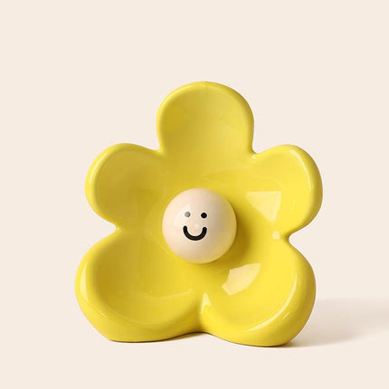 Artistic Floral Smiling Face Vase - Modern Ceramic Decor with Gloss Finish(Osmanthus yellow)
