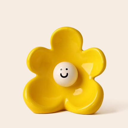 Artistic Floral Smiling Face Vase - Modern Ceramic Decor with Gloss Finish(lemon-yellow)