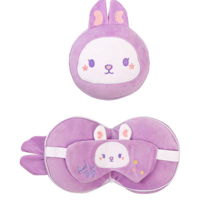 2-in-1 Convertible Eye Mask & Travel Neck Pillow Set - Plush Fabric with Snap Closure(purple)