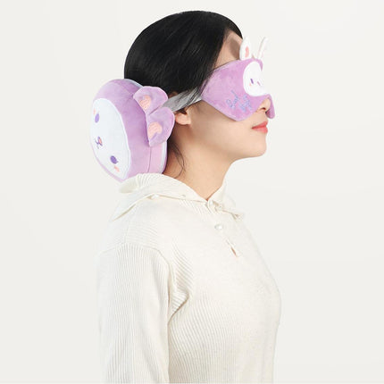 2-in-1 Convertible Eye Mask & Travel Neck Pillow Set - Plush Fabric with Snap Closure(purple)