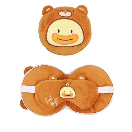 2-in-1 Convertible Eye Mask & Travel Neck Pillow Set - Plush Fabric with Snap Closure(brown)
