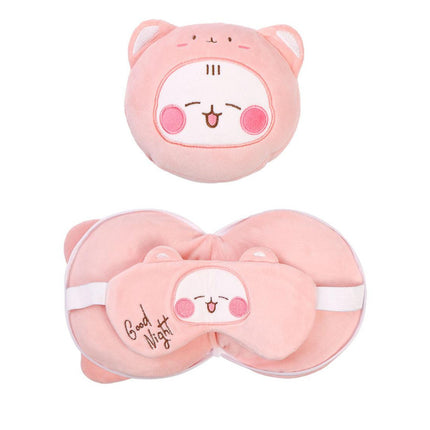 2-in-1 Convertible Eye Mask & Travel Neck Pillow Set - Plush Fabric with Snap Closure(pink)