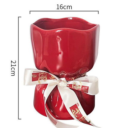 Artisan Handcrafted Ceramic Vase - Minimalist Home Decor with Stable Base(red)