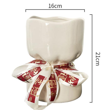 Artisan Handcrafted Ceramic Vase - Minimalist Home Decor with Stable Base(white)