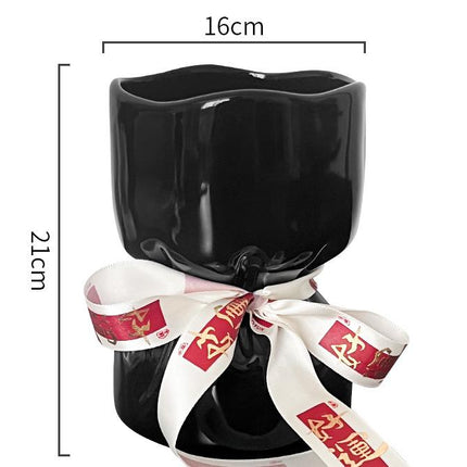 Artisan Handcrafted Ceramic Vase - Minimalist Home Decor with Stable Base(black)