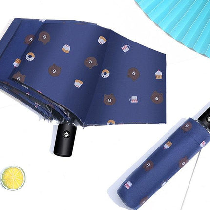 Auto Open/Close 8-Rib Sun & Rain Umbrella - 98cm UV Protection Canopy(navy blue)