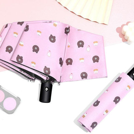 Auto Open/Close 8-Rib Sun & Rain Umbrella - 98cm UV Protection Canopy(pink)