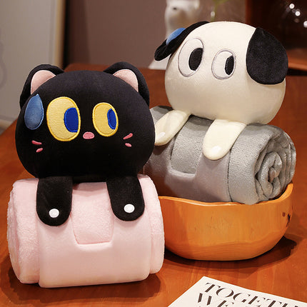 Plush 2-in-1 Pillow Blanket - Adorable Design for Cozy Comfort(Black and white dog)