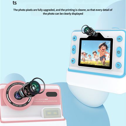 Kids Instant Print Camera - Creative Drawing & Photo Fun with Thermal Printing(Blue+64GB memory card)