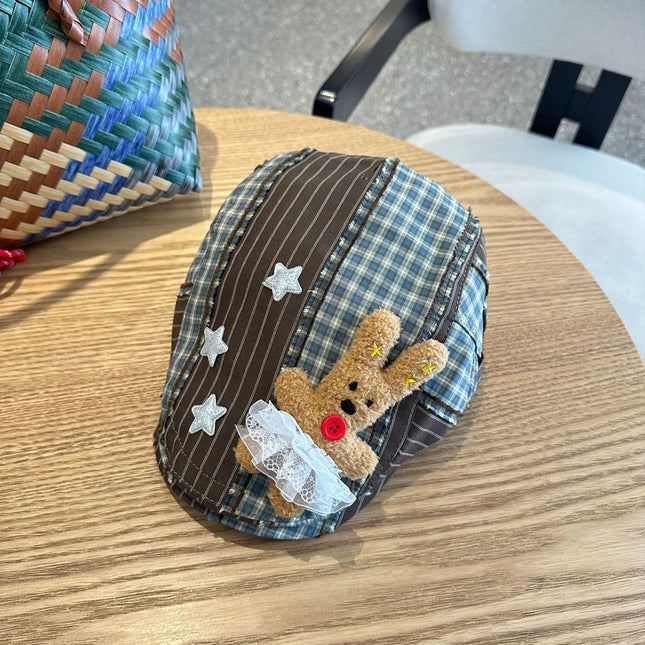 Patchwork Plaid Cotton Cap with Decorative Details(brown) V888-ELOSUNG35325