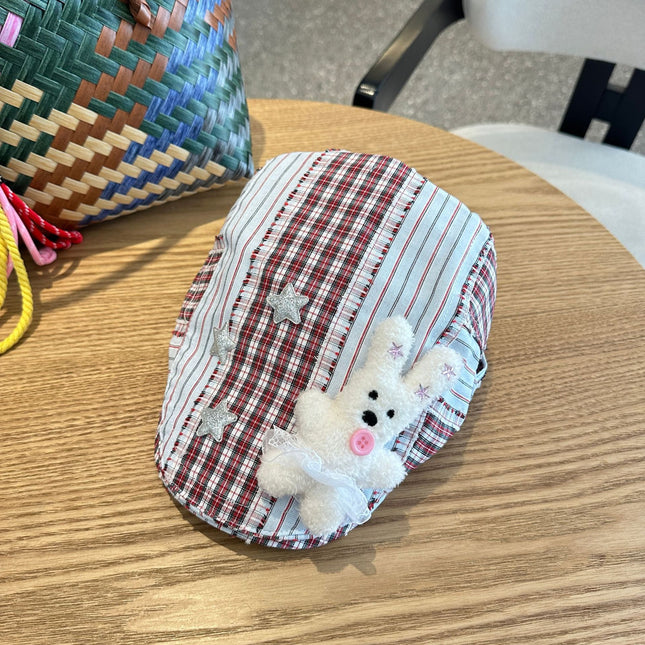 Patchwork Plaid Cotton Cap with Decorative Details(red) V888-ELOSUNG35327
