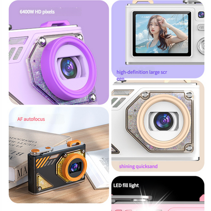 Glitter Sand Design 64MP HD Digital Camera with LED Fill Light & Auto Focus(black)