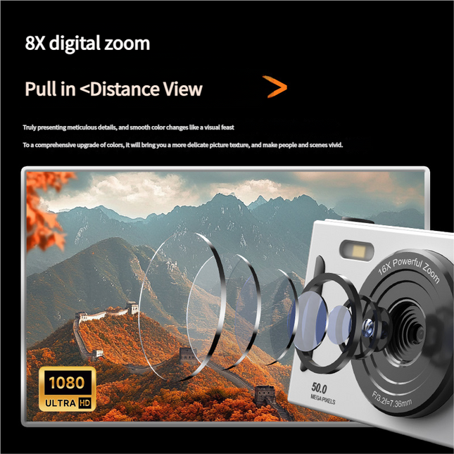 50MP HD Digital Camera with 8X Zoom & Dual Lens System(white) – product detail