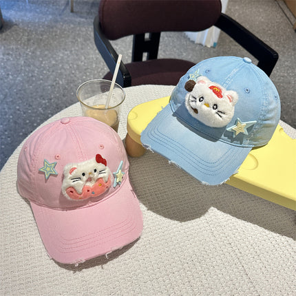 Adorable Cartoon Cat & Stars Baseball Cap - 100% Cotton, Adjustable Fit, Sun Protection(yellow)