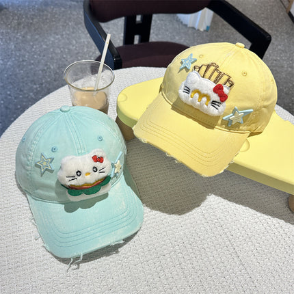 Adorable Cartoon Cat & Stars Baseball Cap - 100% Cotton, Adjustable Fit, Sun Protection(green)