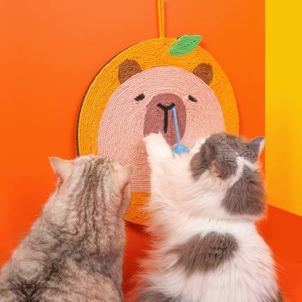 Fruit-Themed Capybara Cat Scratching Pad - Sisal Rope, EVA Non-Slip Backing, Hanging or Floor Use(orange)