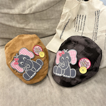 Cute Elephant Applique Beret Hat - Soft Fabric, Adjustable Fit, Retro Newsboy Cap(red)