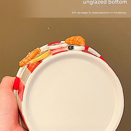 Charming Striped Ceramic Instant Noodle Bowl with 3D Accents & Happy every day!" Message(red)"