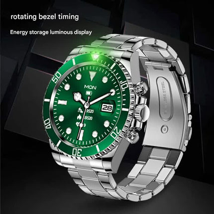 Classic Stainless Steel Smartwatch with Rotating Timer Bezel, Bluetooth Calling & Luminous Display(blue and black)
