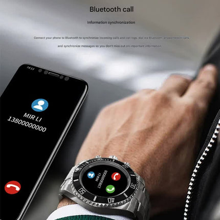 Classic Stainless Steel Smartwatch with Rotating Timer Bezel, Bluetooth Calling & Luminous Display(blue and black)