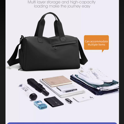 Large Capacity Travel Duffel Bag with Shoe Compartment & Wet Pocket - Multi-Purpose Gym & Weekend Bag(Black)