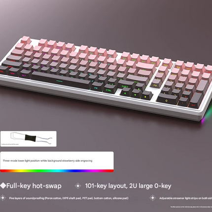 Tri-Mode RGB Mechanical Gaming Keyboard - 102-Key, Hot-Swappable, 4000mAh Battery, 5-Layer Sound Dampening(Strawberry on white)