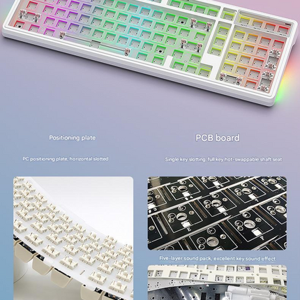 Tri-Mode RGB Mechanical Gaming Keyboard - 102-Key, Hot-Swappable, 4000mAh Battery, 5-Layer Sound Dampening(Strawberry on white)