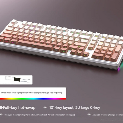 Tri-Mode RGB Mechanical Gaming Keyboard - 102-Key, Hot-Swappable, 4000mAh Battery, 5-Layer Sound Dampening(Rouge on white)