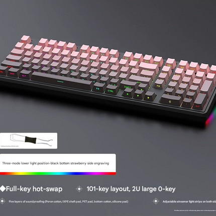 Tri-Mode RGB Mechanical Gaming Keyboard - 102-Key, Hot-Swappable, 4000mAh Battery, 5-Layer Sound Dampening(Strawberry on black)